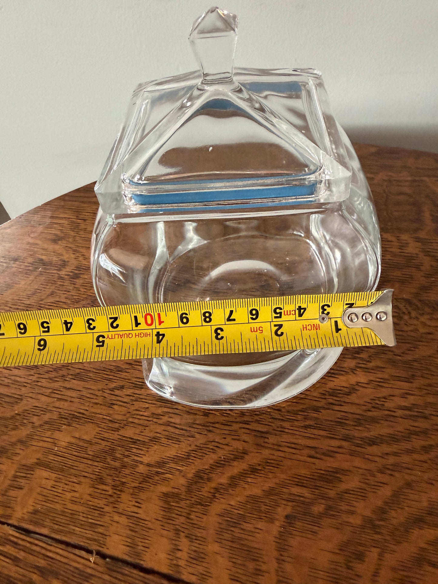 Vintage Clear Glass Candy Jar with Lid – Geometric Design