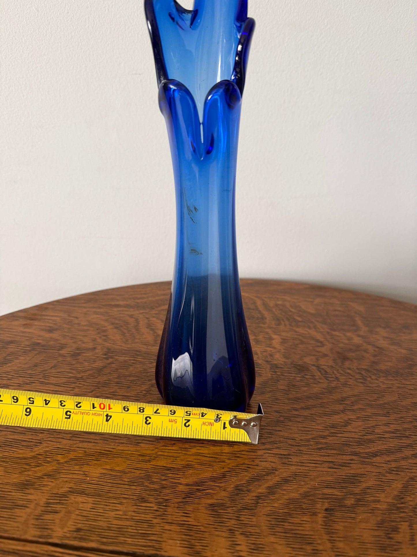Vintage Cobalt Blue Art Glass Tall Bud Vase – 11”