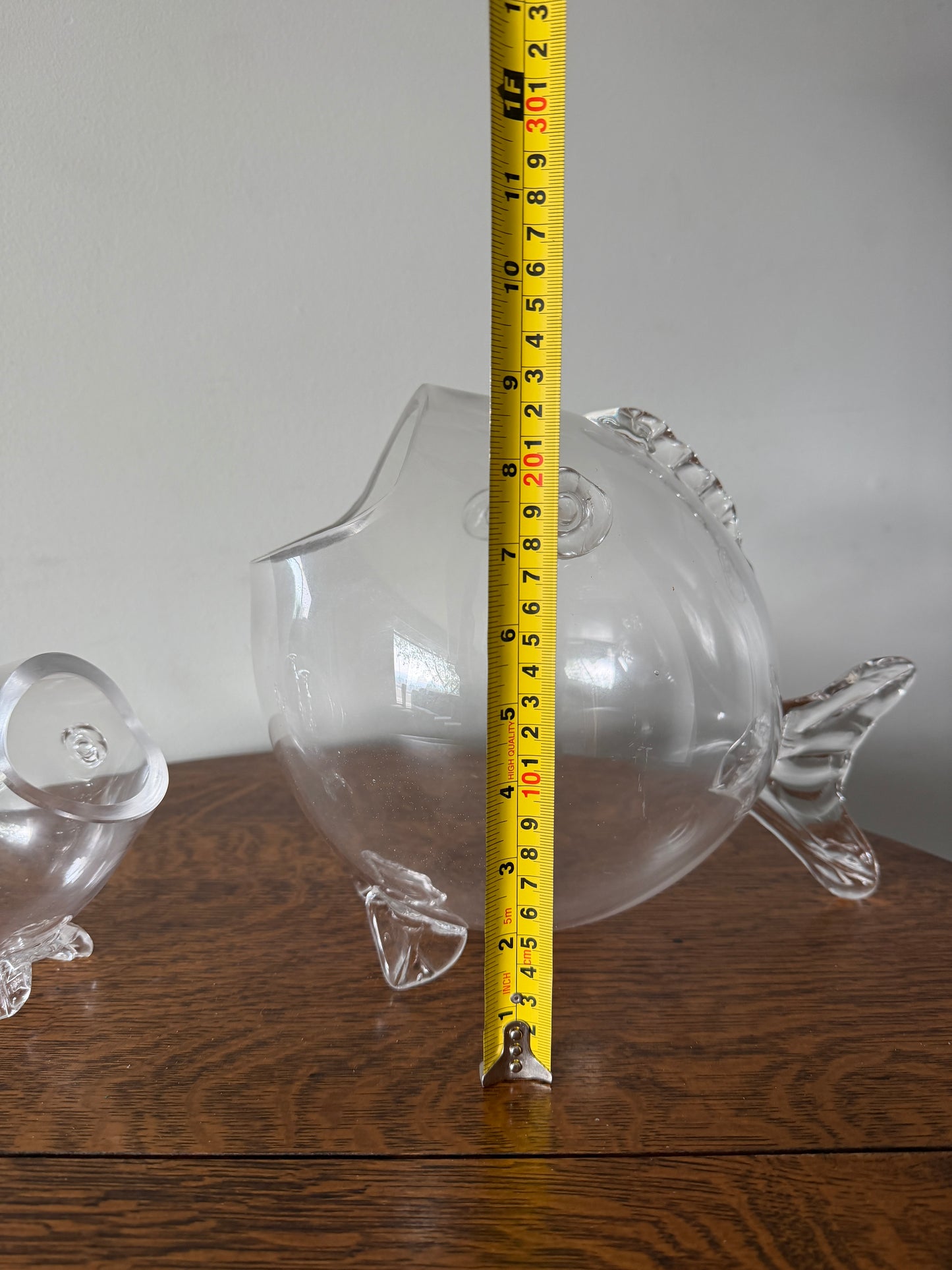 Pair of Clear Glass Fish Decorative Bowls / Vases