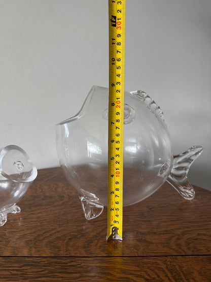 Pair of Clear Glass Fish Decorative Bowls / Vases
