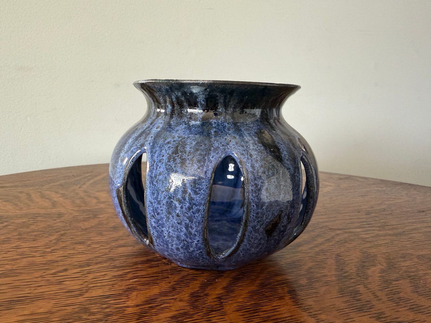 Handmade Blue Glazed Pottery Candle Lantern – Studio Ceramic Votive Holder