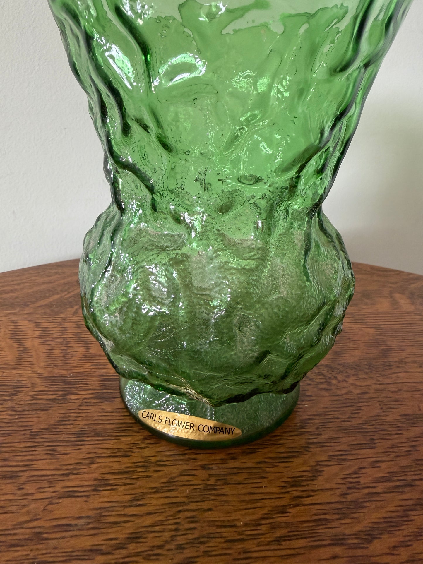 Green Textured Glass Flower Vase – 8” Tall