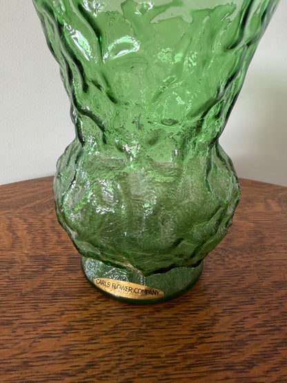 Green Textured Glass Flower Vase – 8” Tall