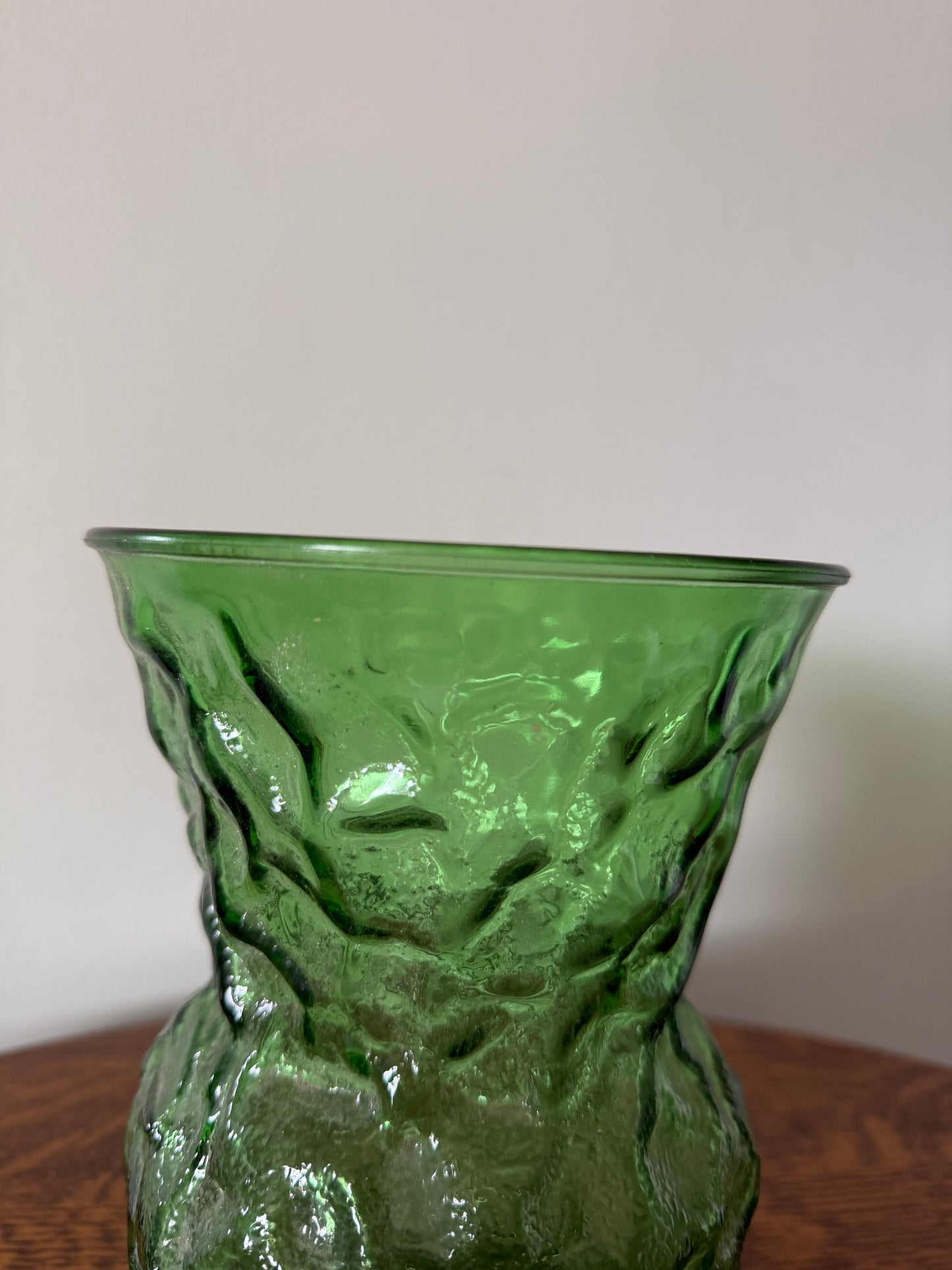 Green Textured Glass Flower Vase – 8” Tall