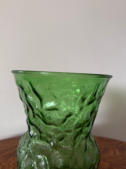 Green Textured Glass Flower Vase – 8” Tall