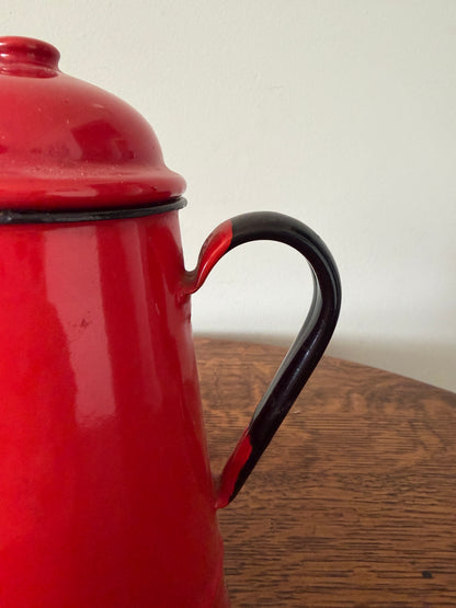 Vintage Red Polish Enamel Coffee Pot with Lid – Made in Poland