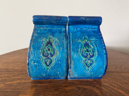 Vintage Rosenthal Netter Italian Ceramic Bookends – Blue Paisley – Pair