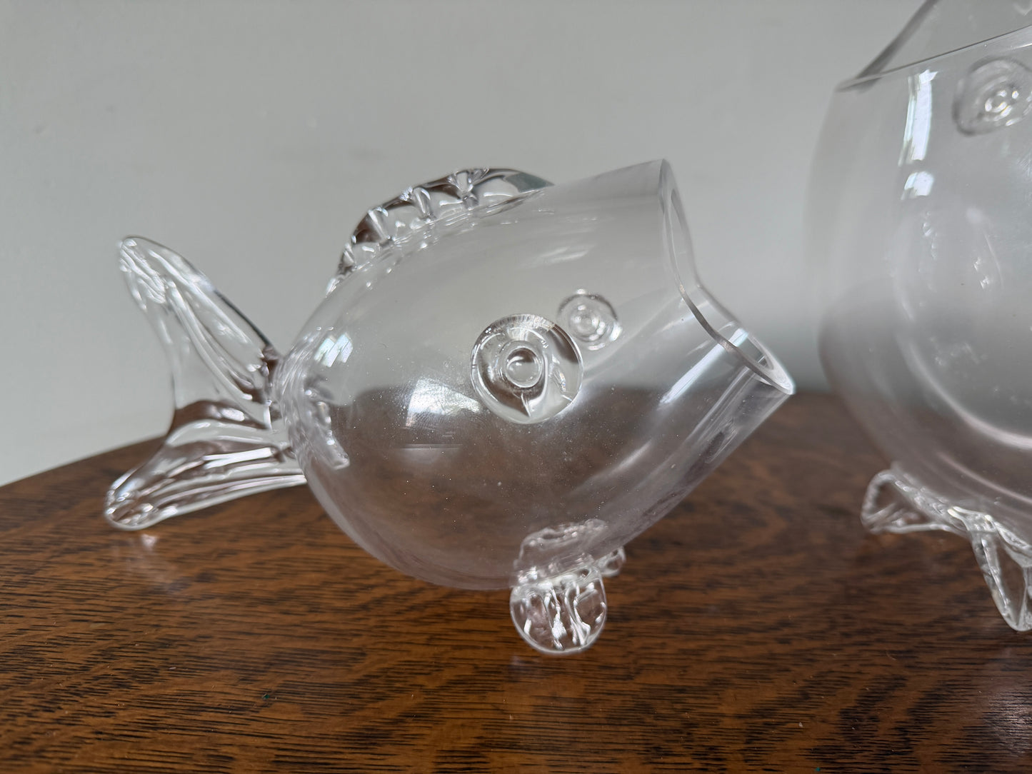 Pair of Clear Glass Fish Decorative Bowls / Vases