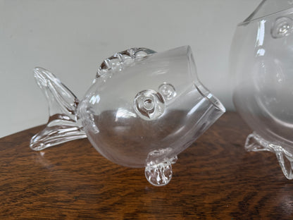 Pair of Clear Glass Fish Decorative Bowls / Vases