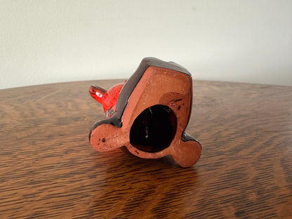 Vintage Red Lava Glaze Ceramic Bear Figurine – 4”