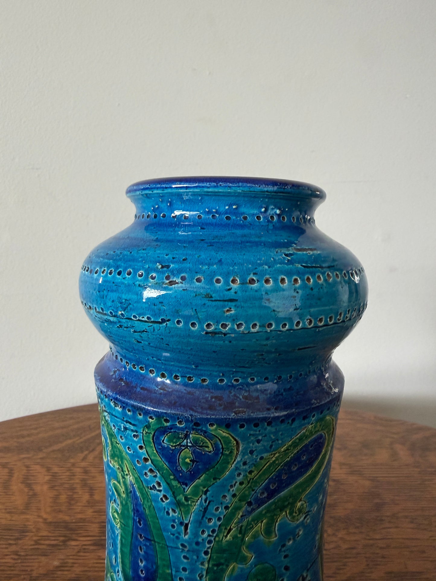 Vintage Italian Blue Paisley Ceramic Vase – Rosenthal Netter / Bitossi Style – 8”