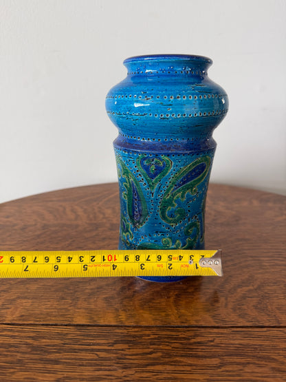 Vintage Italian Blue Paisley Ceramic Vase – Rosenthal Netter / Bitossi Style – 8”