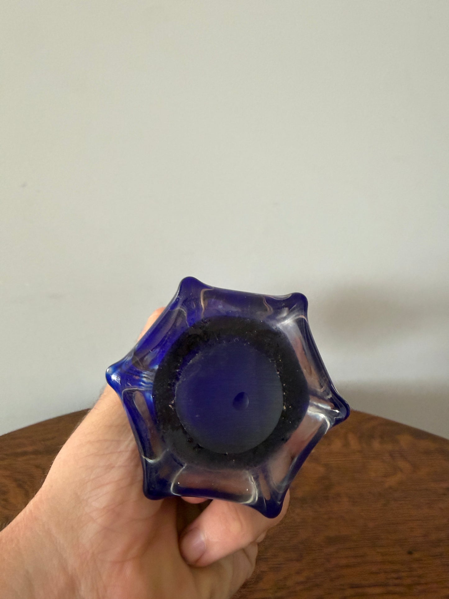Vintage Blue & White Hand-Blown Art Glass Vase – 12” Sculptural Vase