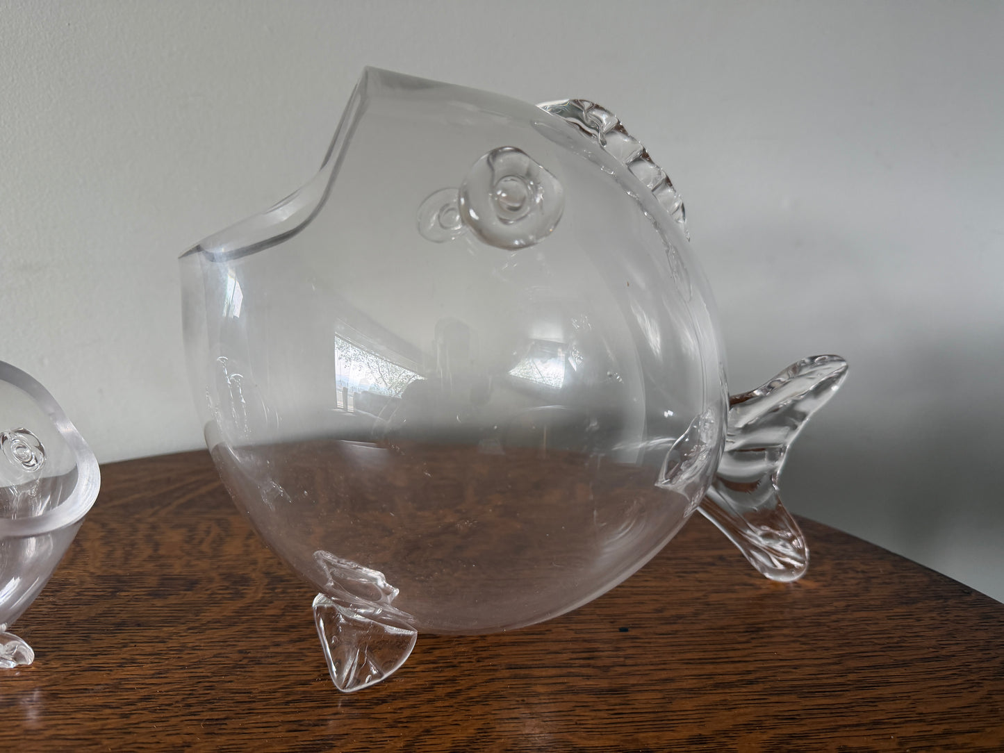 Pair of Clear Glass Fish Decorative Bowls / Vases