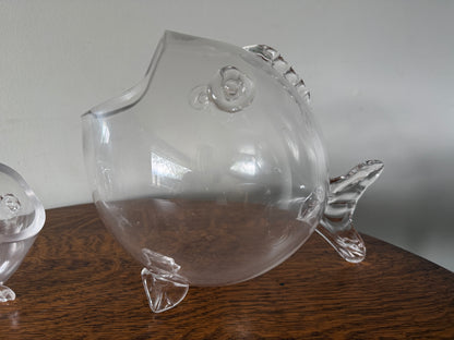 Pair of Clear Glass Fish Decorative Bowls / Vases