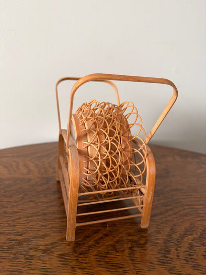 Vintage Butterfly Specimen Coaster Set with Rattan Stand – Set of 6