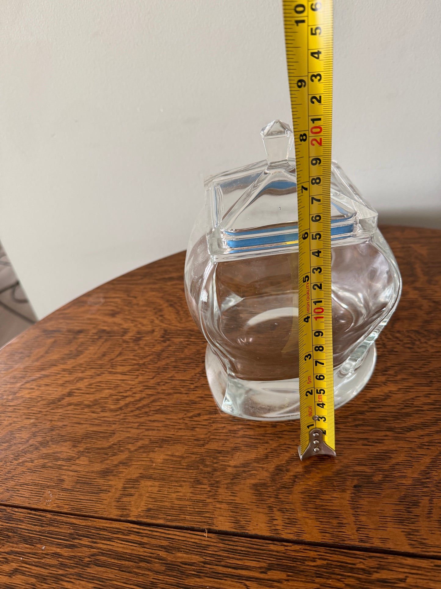 Vintage Clear Glass Candy Jar with Lid – Geometric Design