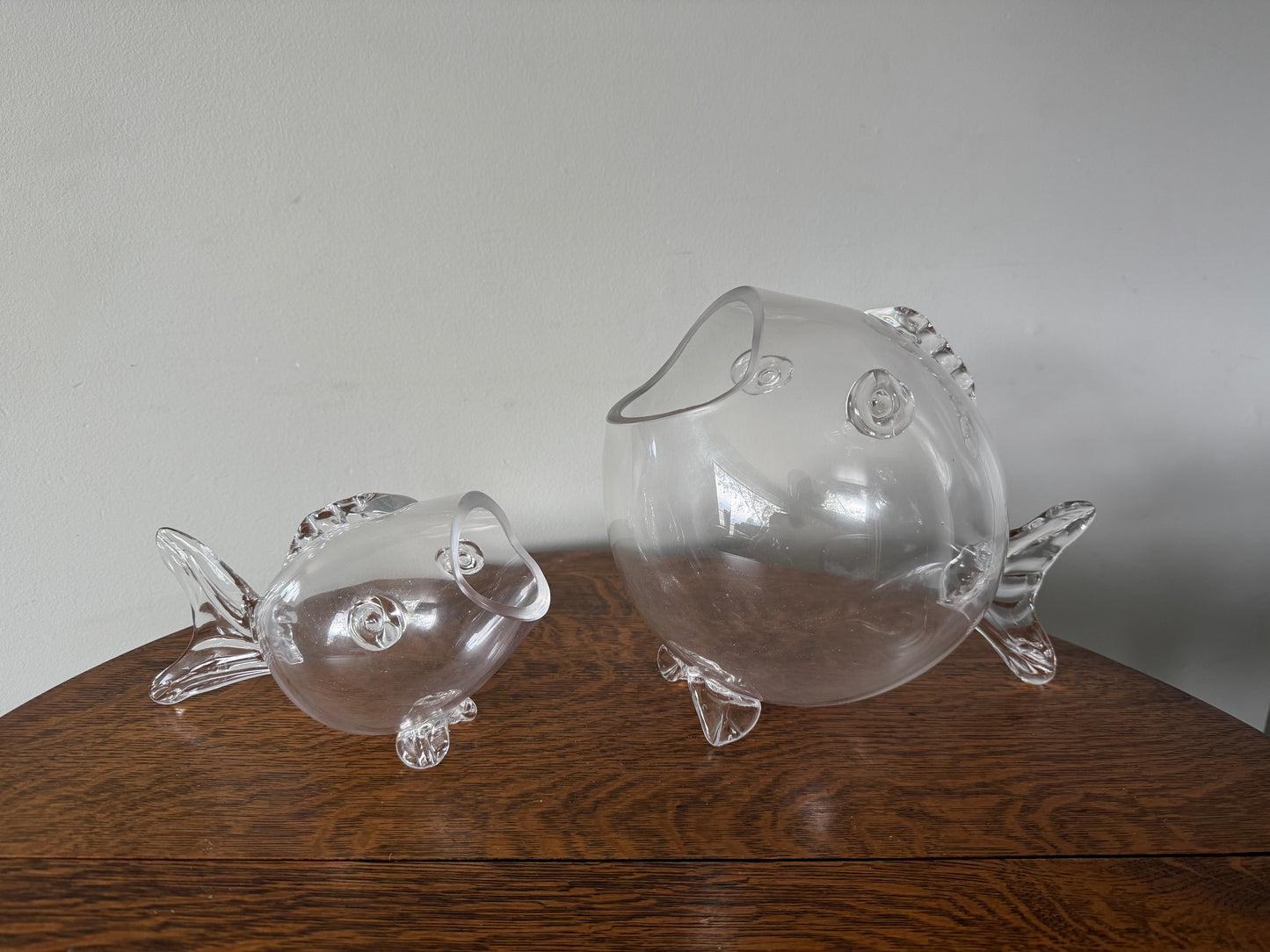 Pair of Clear Glass Fish Decorative Bowls / Vases