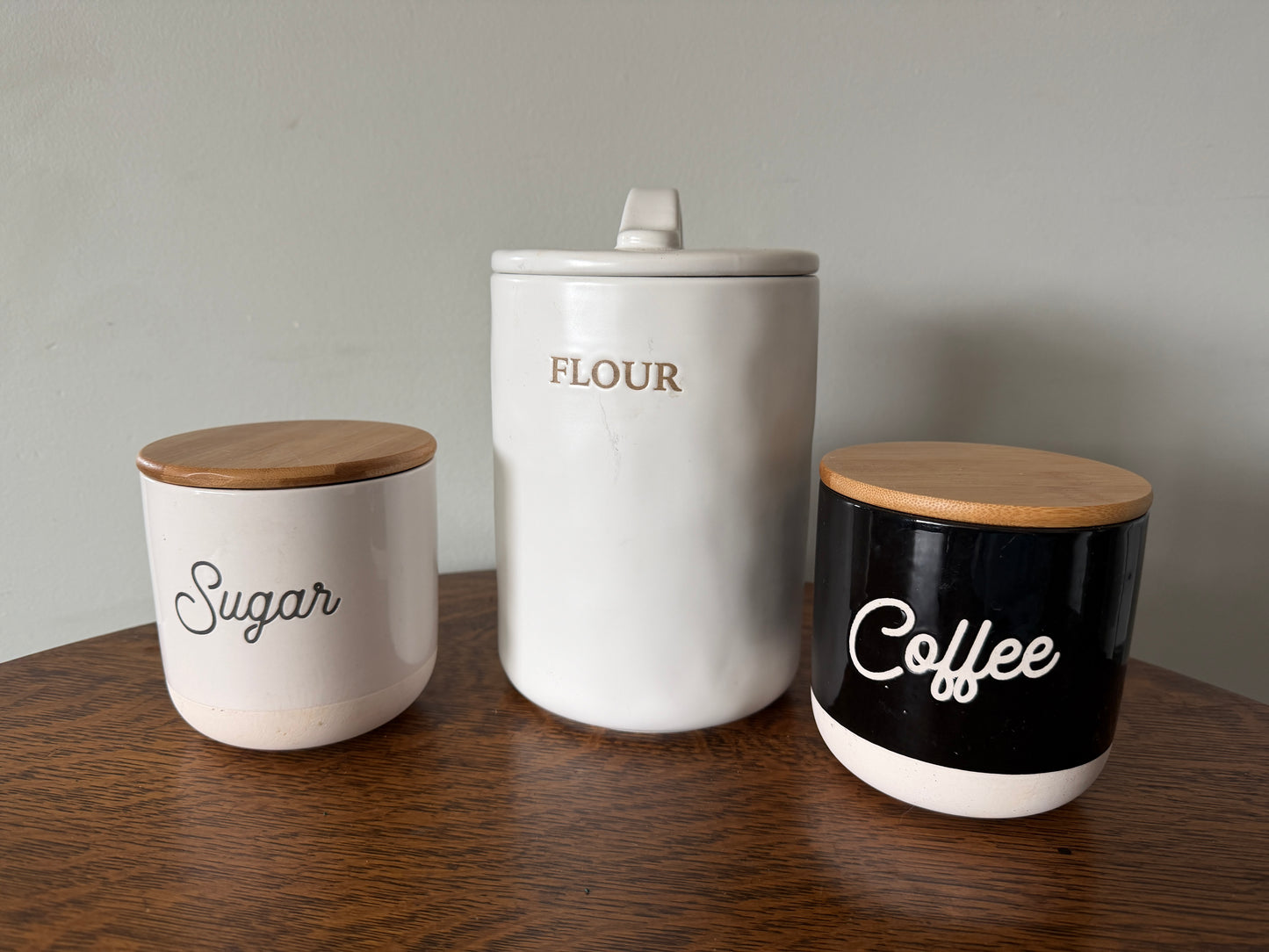 Set of 3 Ceramic Kitchen Canisters – Flour, Sugar & Coffee