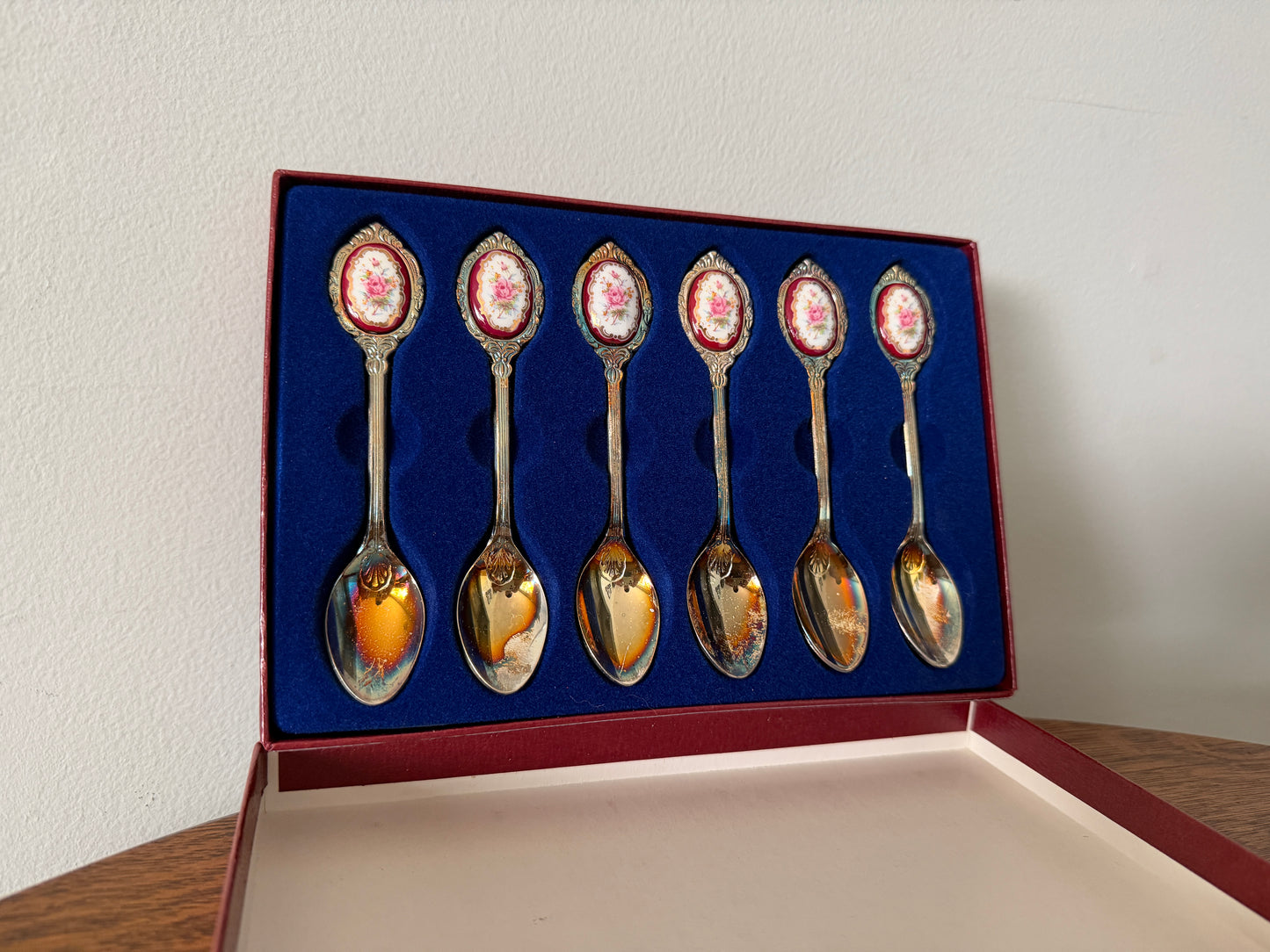 Vintage Japan S.P. on Steel Floral Teaspoons – Set of 6 in Original Box