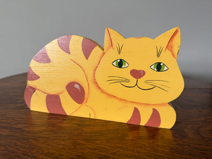 Vintage Hand-Painted Wooden Cat Door Stop – Barrington Woodstock Ontario