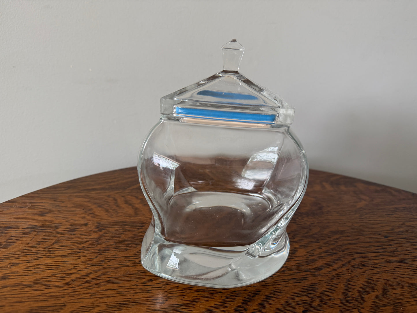 Vintage Clear Glass Candy Jar with Lid – Geometric Design