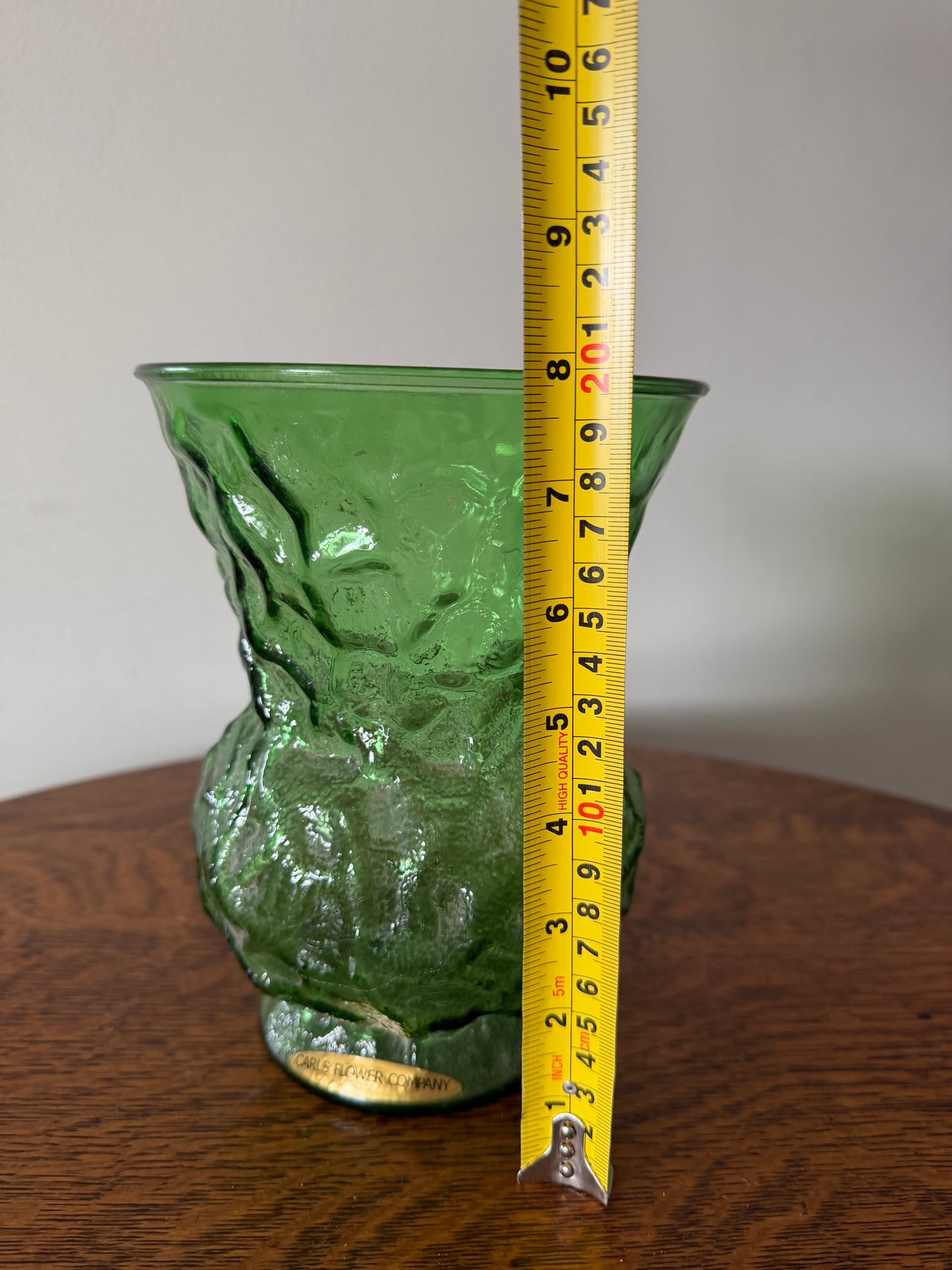 Green Textured Glass Flower Vase – 8” Tall