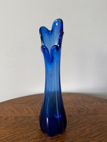 Vintage Cobalt Blue Art Glass Tall Bud Vase – 11”
