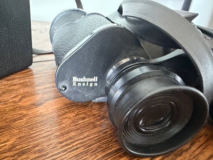 Vintage Bushnell Ensign 8x40 binoculars featuring Insta-Focus adjustment and fully coated optics.