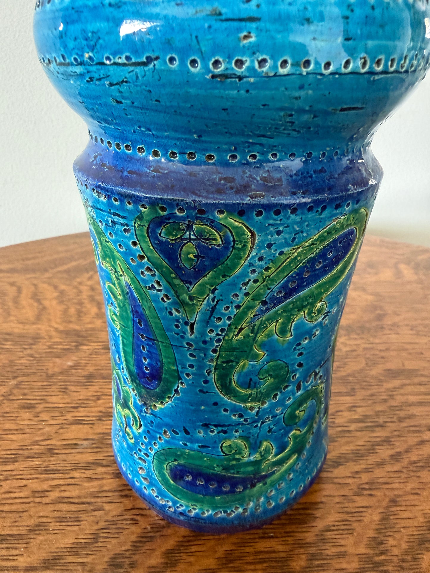 Vintage Italian Blue Paisley Ceramic Vase – Rosenthal Netter / Bitossi Style – 8”