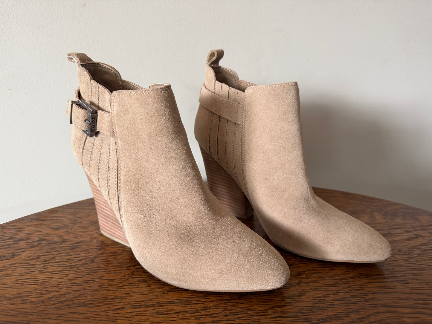 GUESS Women’s Beige Wedge Ankle Boots – Size 7.5