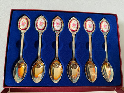 Vintage Japan S.P. on Steel Floral Teaspoons – Set of 6 in Original Box