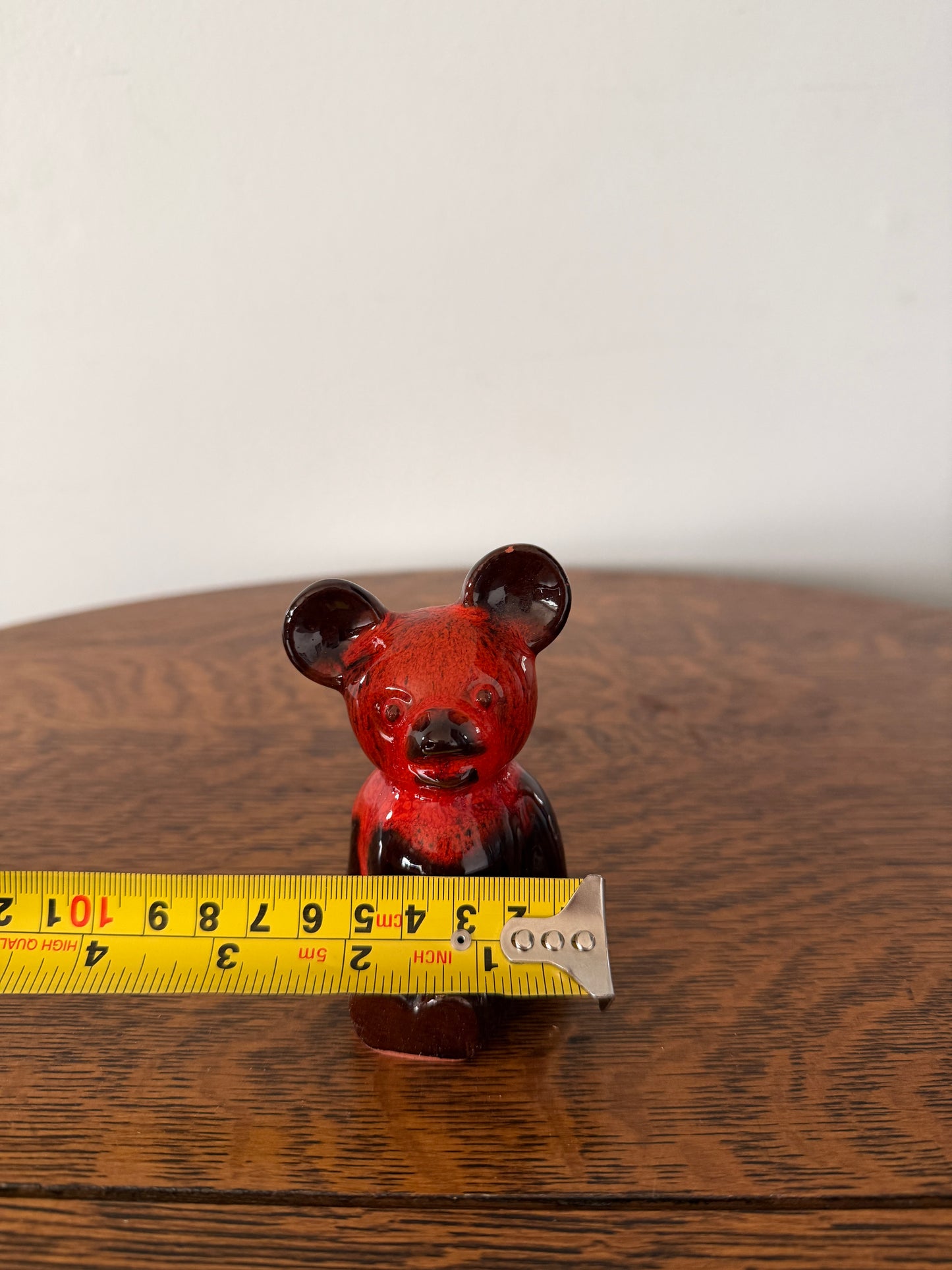 Vintage Red Lava Glaze Ceramic Bear Figurine – 4”