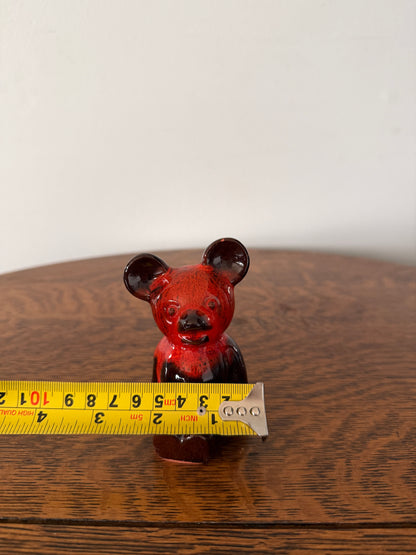 Vintage Red Lava Glaze Ceramic Bear Figurine – 4”