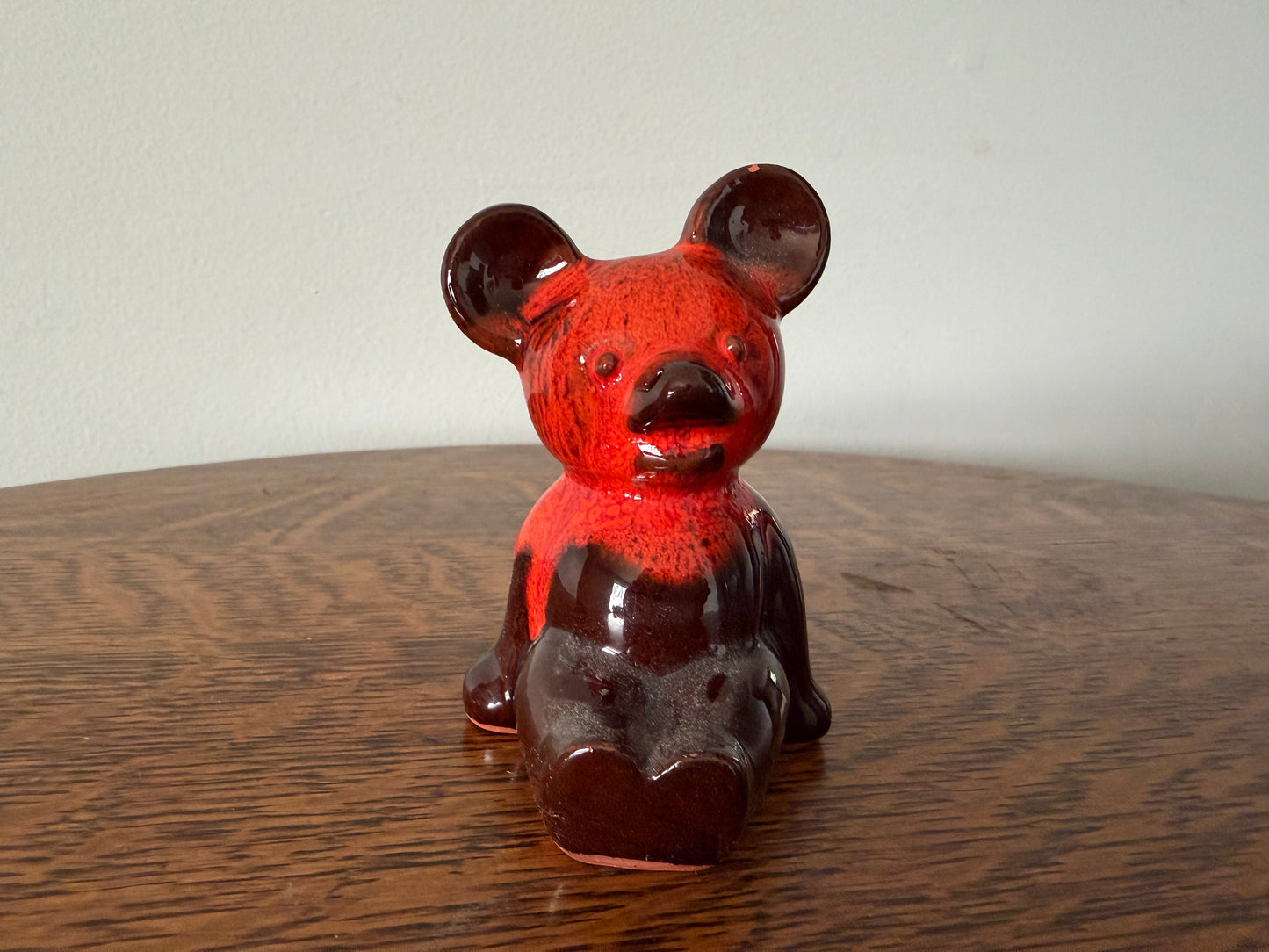 Vintage Red Lava Glaze Ceramic Bear Figurine – 4”