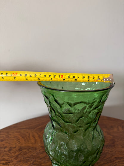 Green Textured Glass Flower Vase – 8” Tall