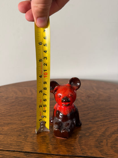 Vintage Red Lava Glaze Ceramic Bear Figurine – 4”