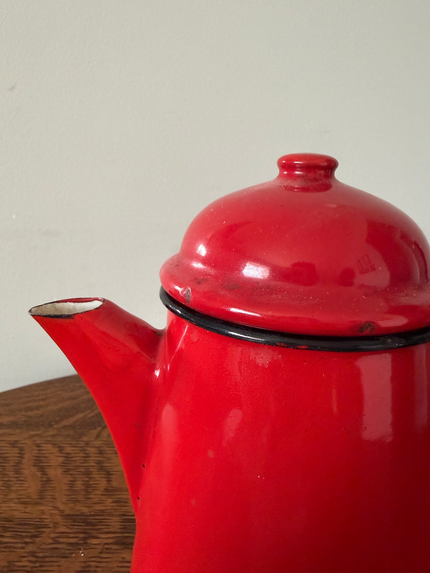 Vintage Red Polish Enamel Coffee Pot with Lid – Made in Poland