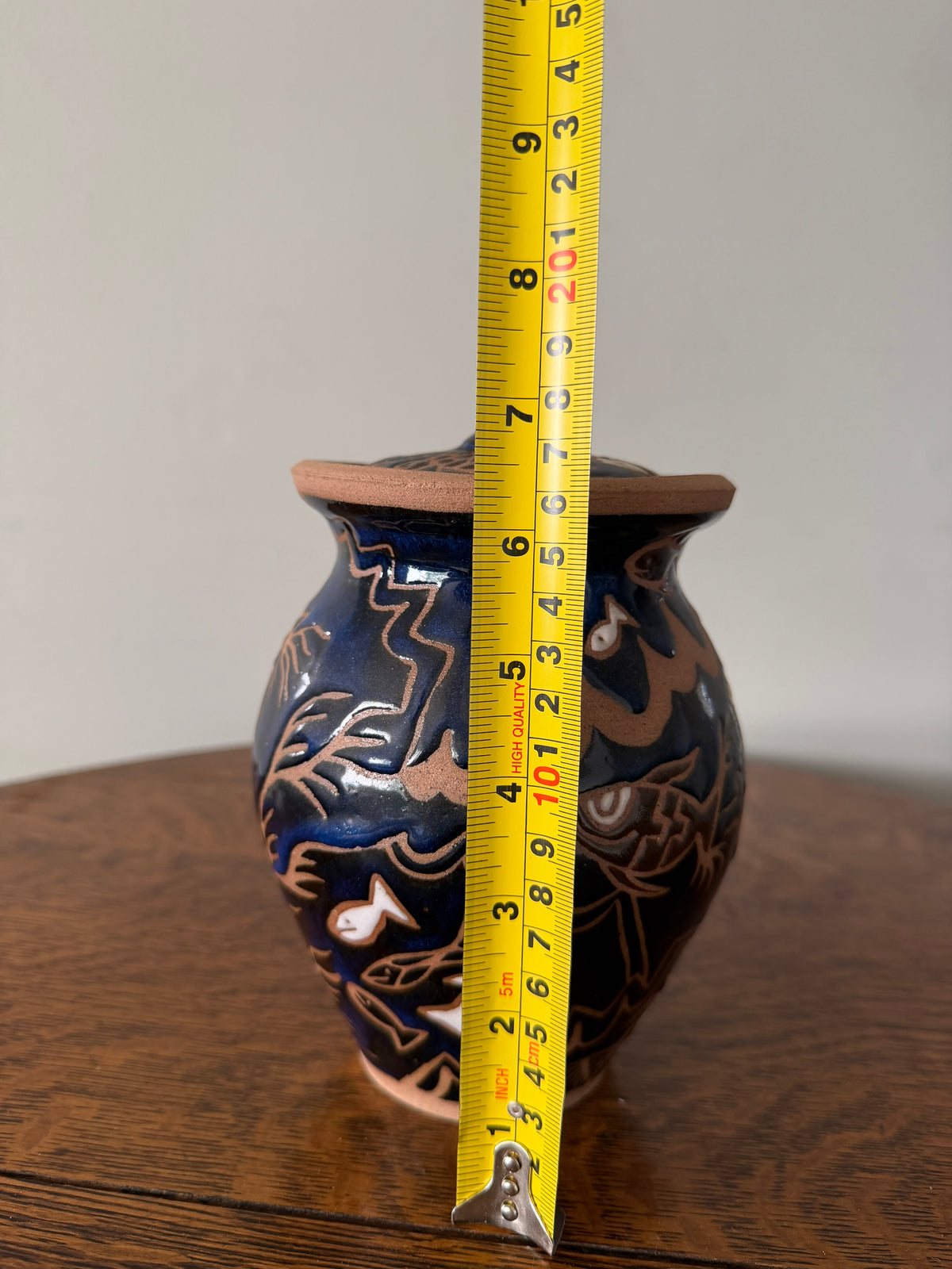 Handmade Studio Pottery Fish Lidded Jar – Signed SJP