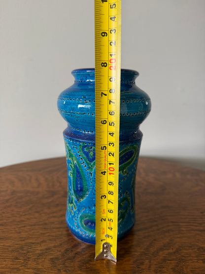 Vintage Italian Blue Paisley Ceramic Vase – Rosenthal Netter / Bitossi Style – 8”