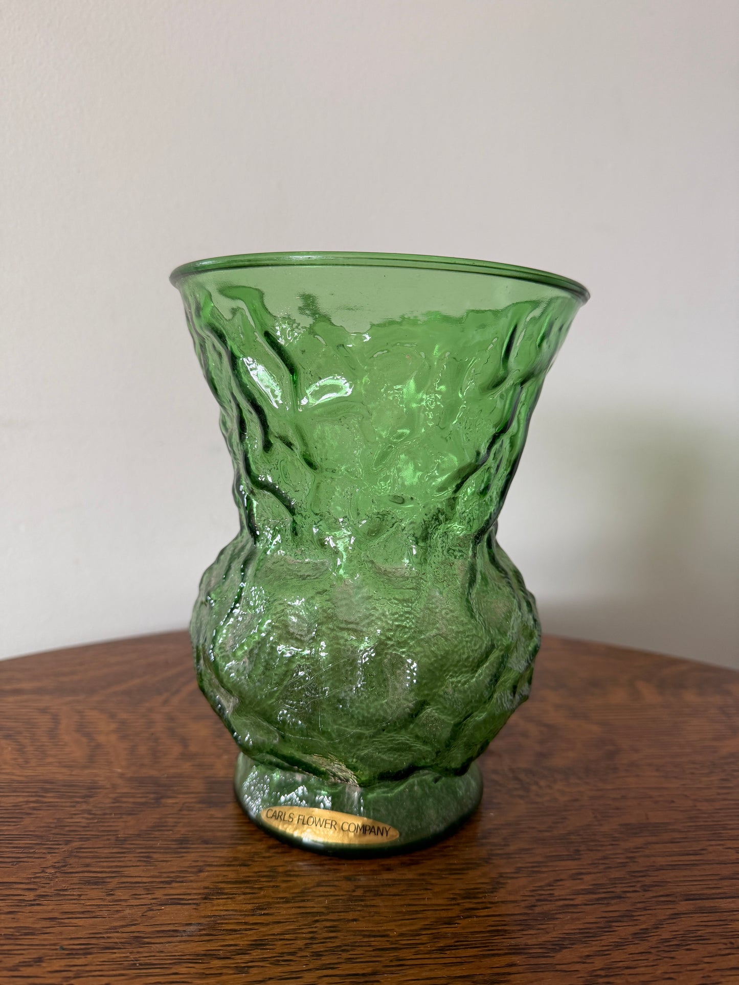 Green Textured Glass Flower Vase – 8” Tall