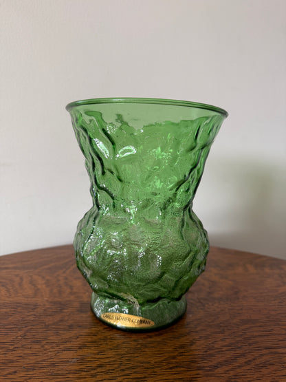 Green Textured Glass Flower Vase – 8” Tall