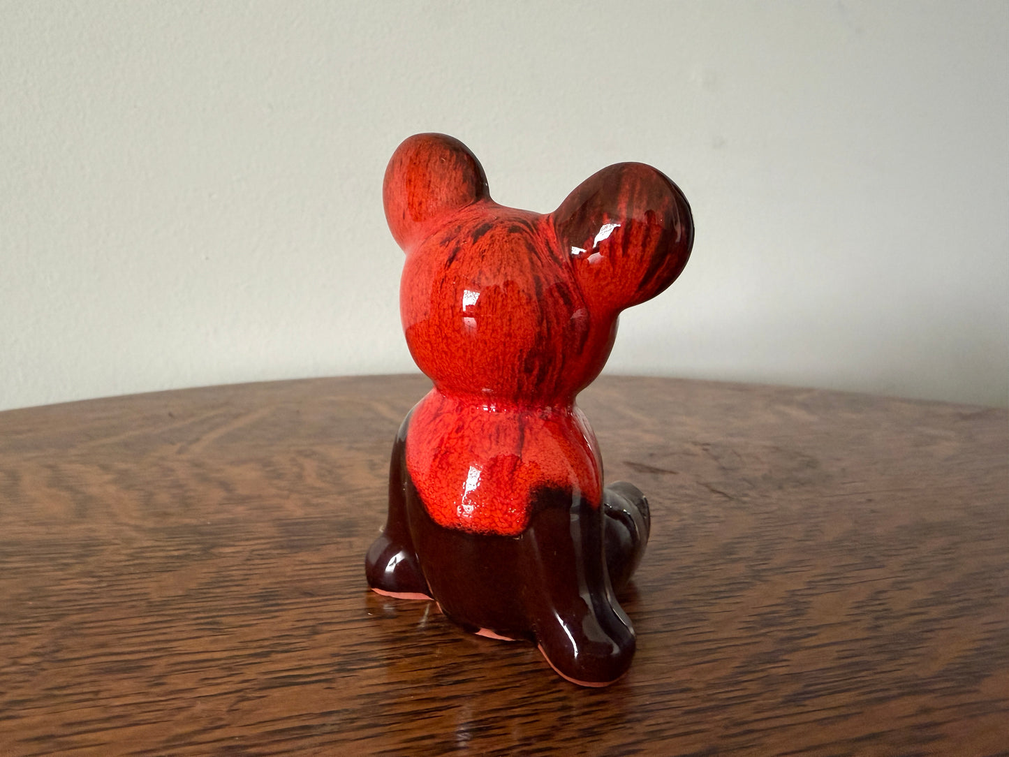 Vintage Red Lava Glaze Ceramic Bear Figurine – 4”