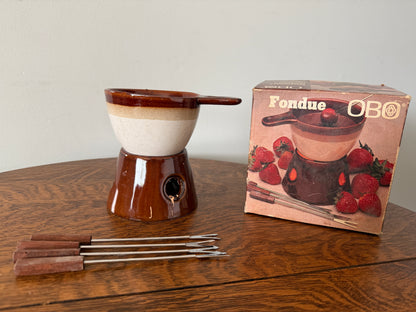 Vintage OBO Ceramic Fondue Set with 4 Forks & Original Box