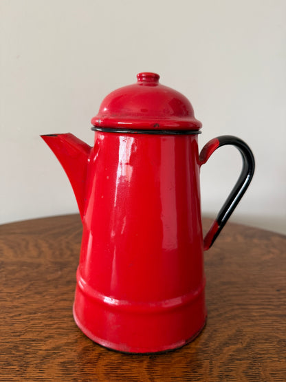 Vintage Red Polish Enamel Coffee Pot with Lid – Made in Poland