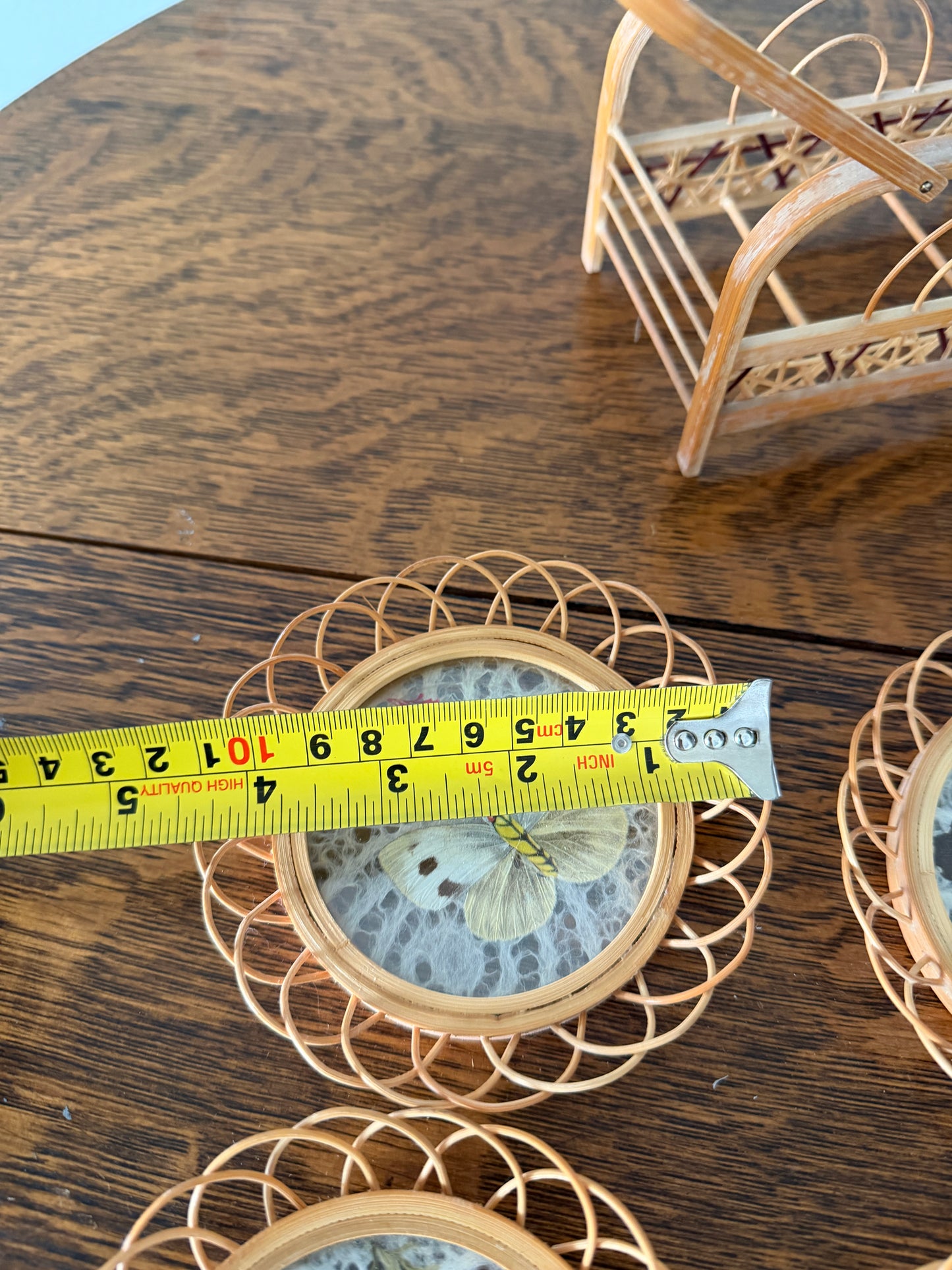 Vintage Butterfly Specimen Coaster Set with Rattan Stand – Set of 6