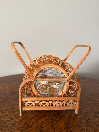 Vintage Butterfly Specimen Coaster Set with Rattan Stand – Set of 6