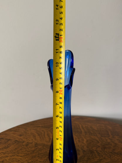 Vintage Cobalt Blue Art Glass Tall Bud Vase – 11”