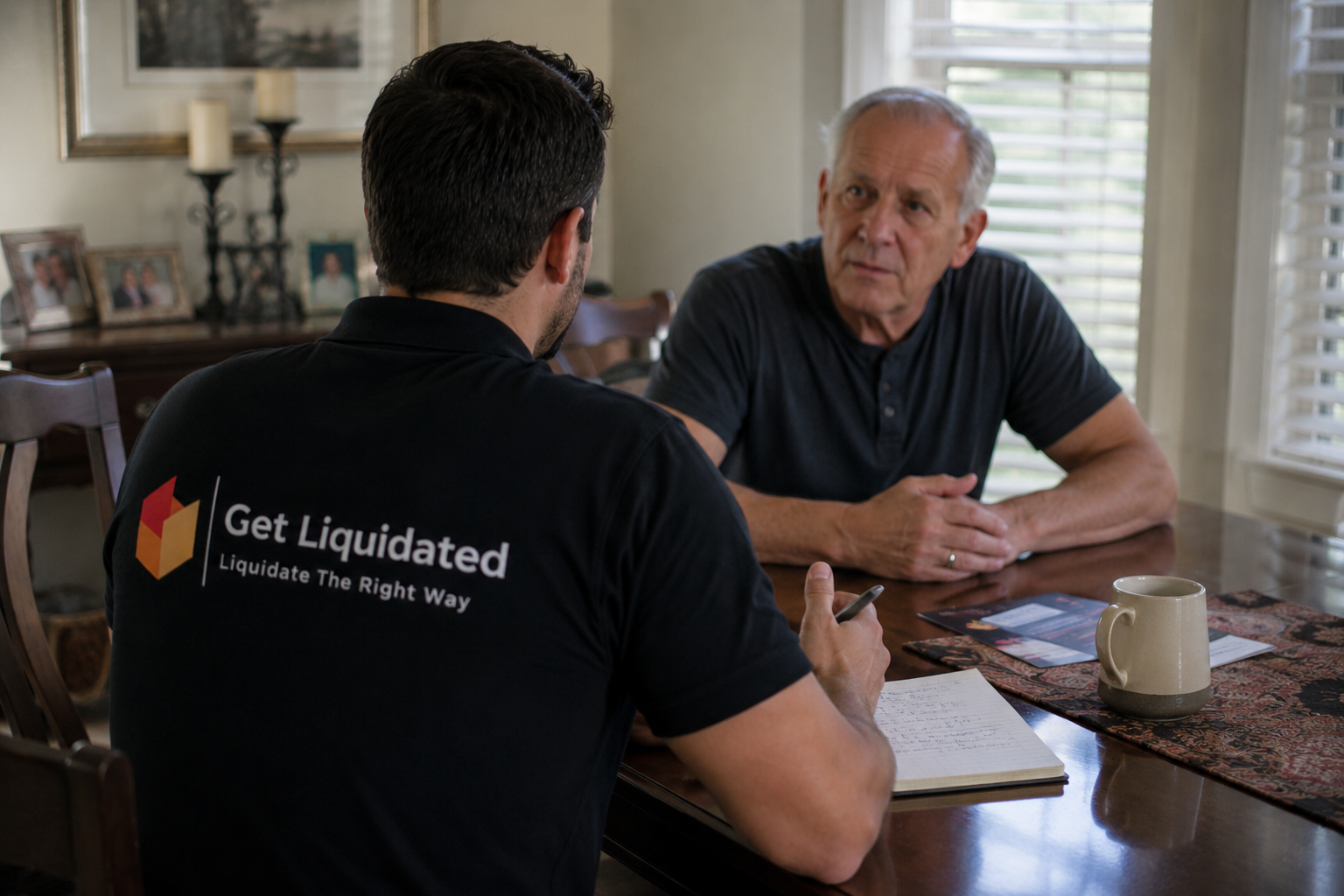 owner of get liquidated meeting with a client during an estate liquidation consultation in Kelowna. British Columbia
